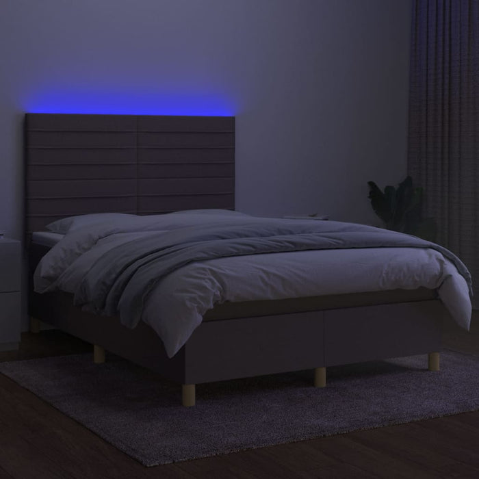 Pat cu arcuri, saltea și LED, gri taupe, 140x200 cm, textil - WALTI WALTI