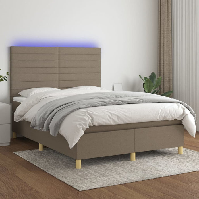 Pat cu arcuri, saltea și LED, gri taupe, 140x200 cm, textil - WALTI WALTI