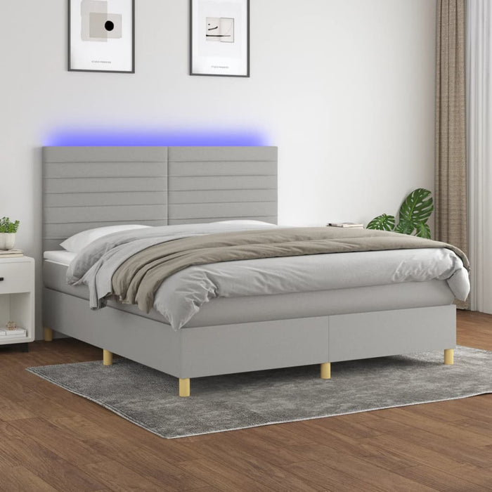 Pat cu arcuri, saltea și LED, gri deschis, 160x200 cm, textil - WALTI WALTI