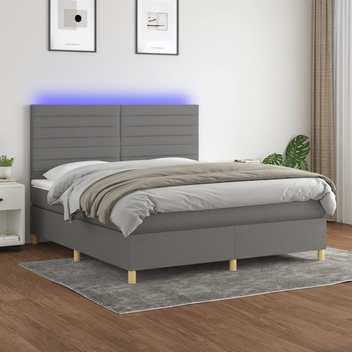 Pat cu arcuri, saltea și LED, gri închis, 160x200 cm, textil - WALTI WALTI