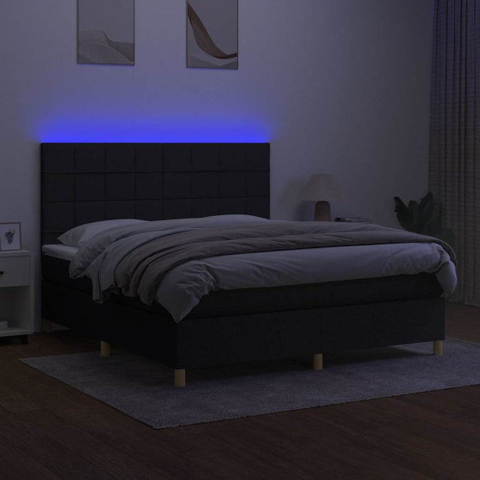 Pat cu arcuri, saltea și LED, negru, 160x200 cm, textil - WALTI WALTI