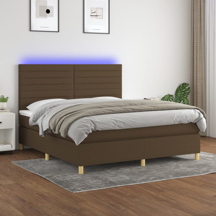Pat cu arcuri, saltea și LED, maro închis, 160x200 cm, textil - WALTI WALTI