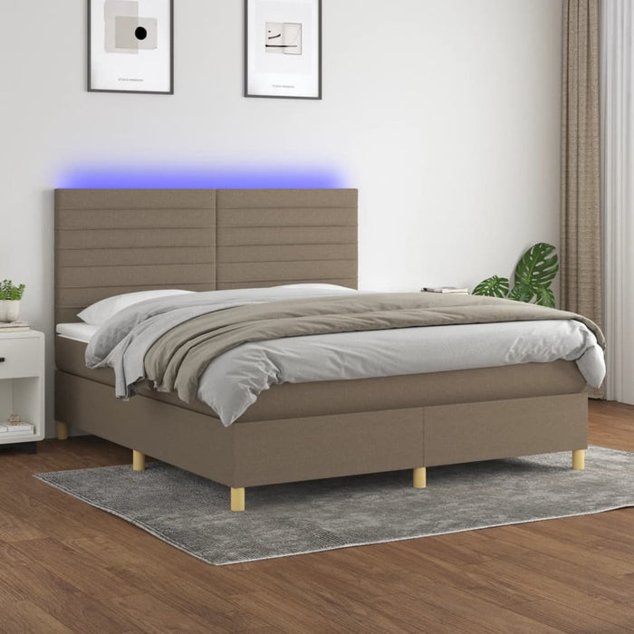 Pat cu arcuri, saltea și LED, gri taupe, 160x200 cm, textil - WALTI WALTI