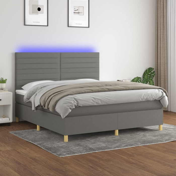 Pat cu arcuri, saltea și LED, gri închis, 180x200 cm, textil - WALTI WALTI