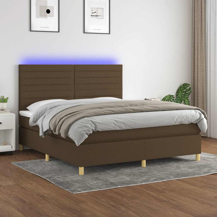 Pat cu arcuri, saltea și LED, maro închis, 180x200 cm, textil - WALTI WALTI
