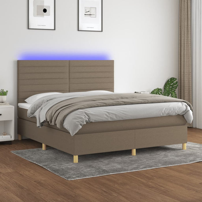 Pat cu arcuri, saltea și LED, gri taupe, 180x200 cm, textil - WALTI WALTI