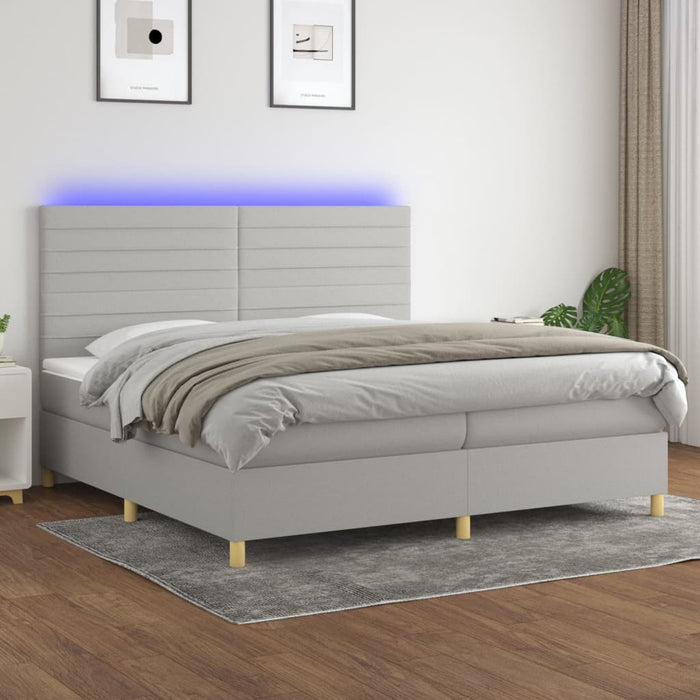 Pat cu arcuri, saltea și LED, gri deschis, 200x200 cm, textil - WALTI WALTI