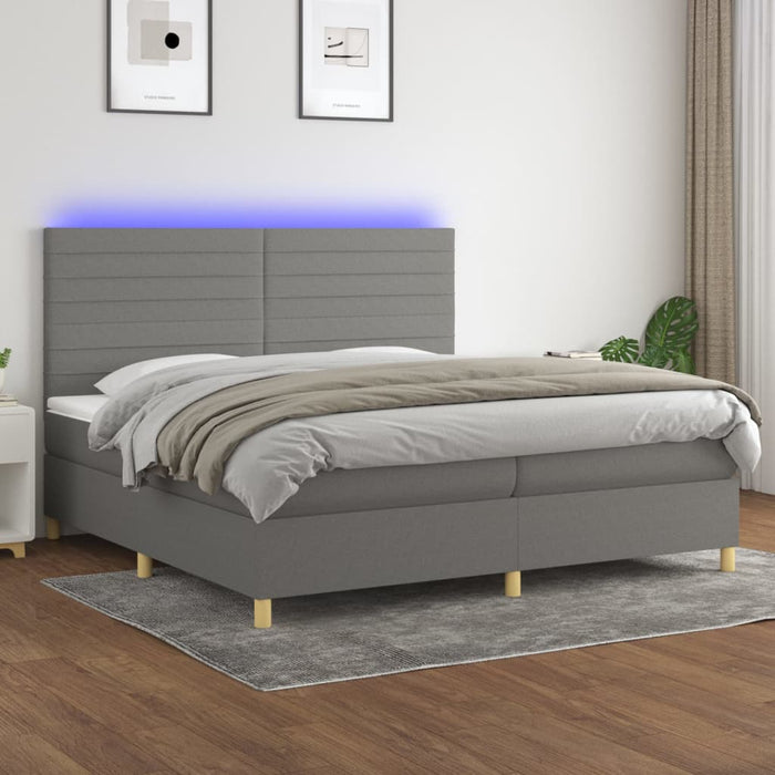 Pat cu arcuri, saltea și LED, gri închis, 200x200 cm, textil - WALTI WALTI