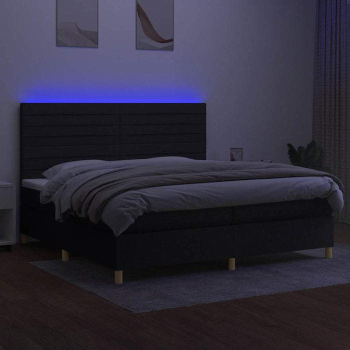 Pat cu arcuri, saltea și LED, negru, 200x200 cm, textil - WALTI WALTI