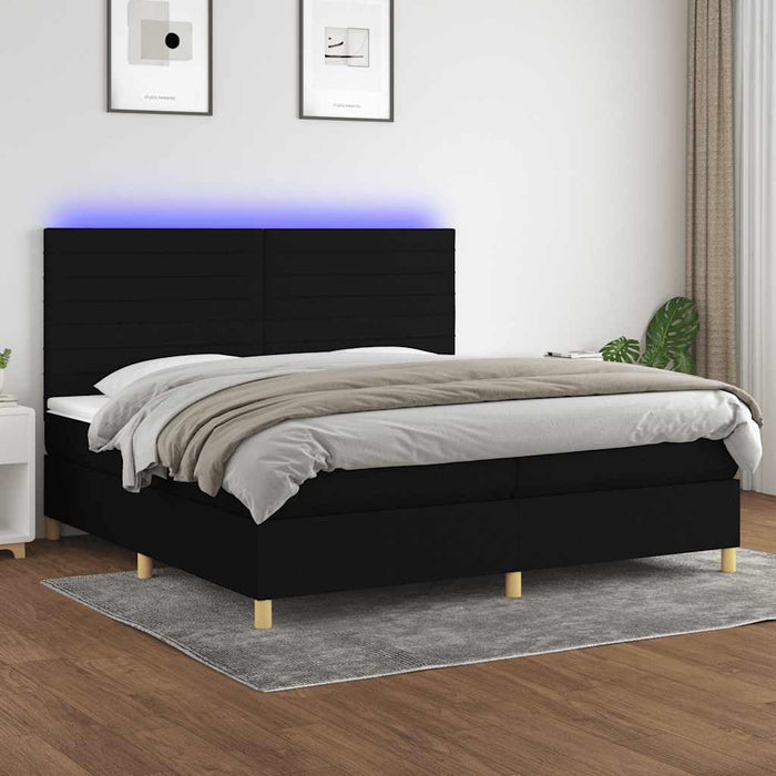 Pat cu arcuri, saltea și LED, negru, 200x200 cm, textil - WALTI WALTI