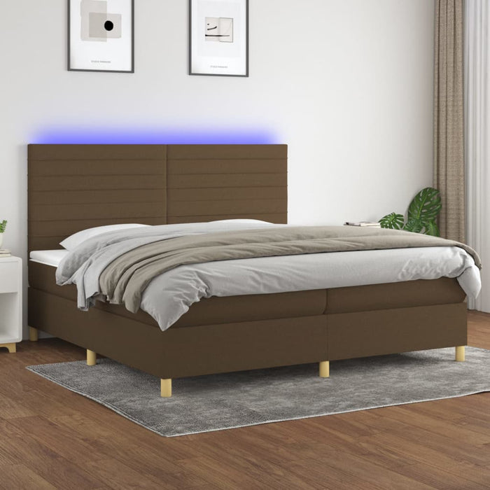 Pat cu arcuri, saltea și LED, maro închis, 200x200 cm, textil - WALTI WALTI