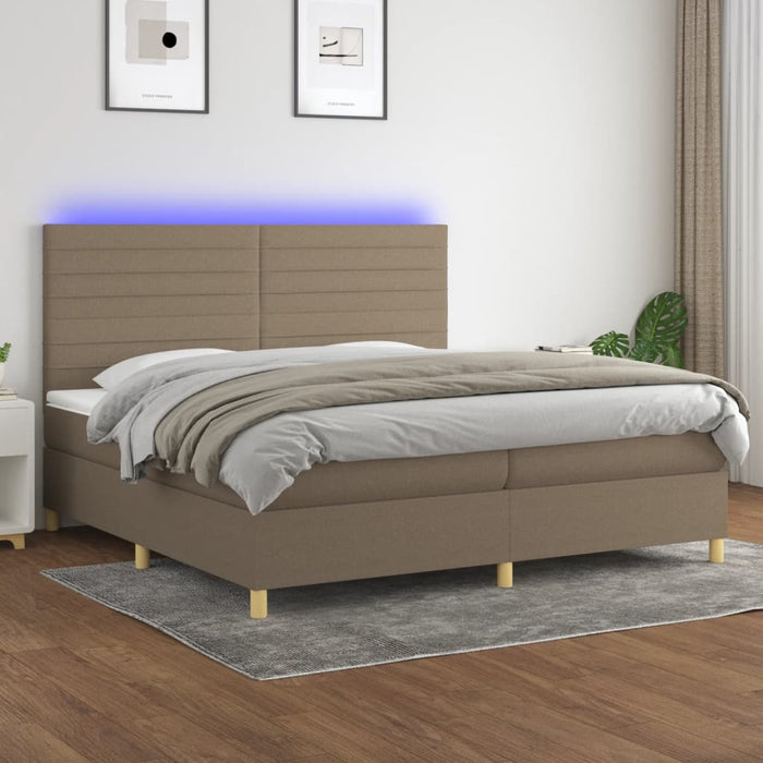 Pat cu arcuri, saltea și LED, gri taupe, 200x200 cm, textil WALTI