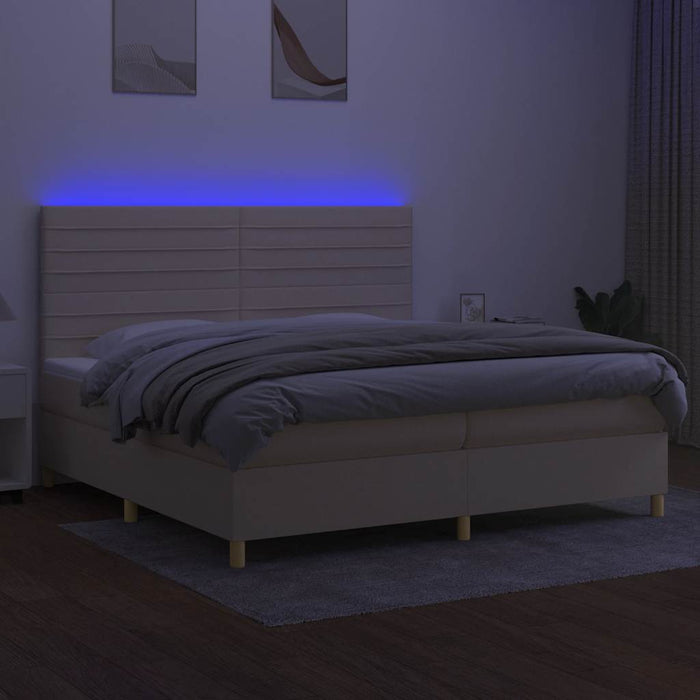 Pat cu arcuri, saltea și LED, crem, 200x200 cm, textil - WALTI WALTI