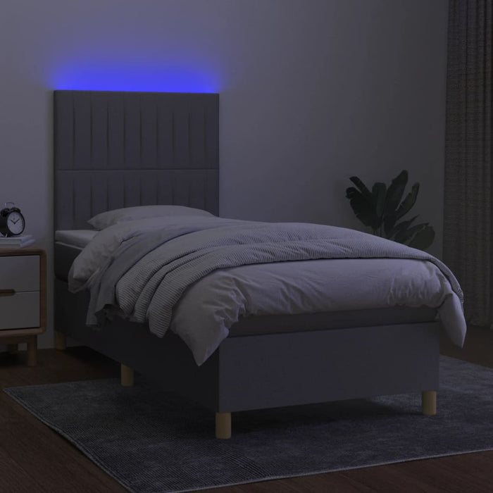 Pat cu arcuri, saltea și LED, gri deschis, 80x200 cm, textil - WALTI WALTI