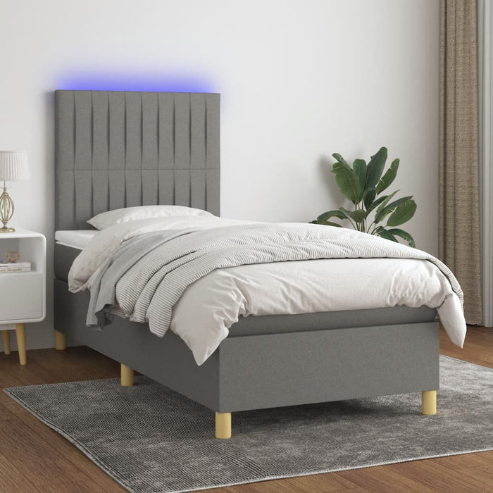 Pat cu arcuri, saltea și LED, gri închis, 80x200 cm, textil - WALTI WALTI