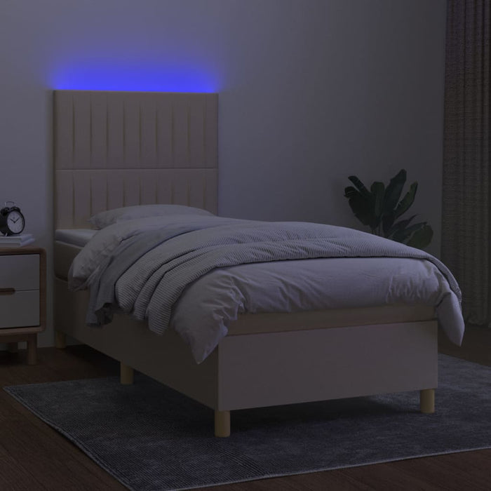 Pat cu arcuri, saltea și LED, crem, 80x200 cm, textil WALTI