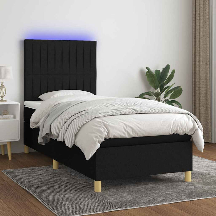 Pat cu arcuri, saltea și LED, negru, 90x190 cm, textil - WALTI WALTI