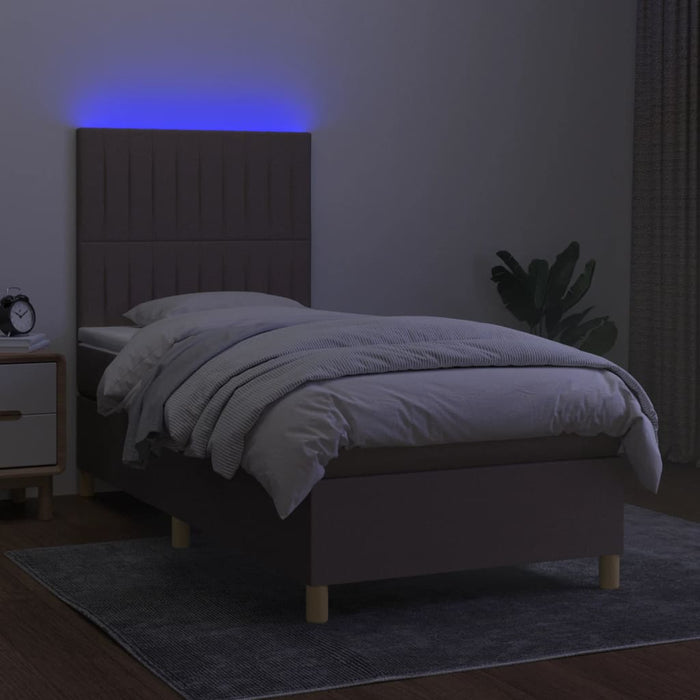 Pat cu arcuri, saltea și LED, gri taupe, 90x190 cm, textil - WALTI WALTI