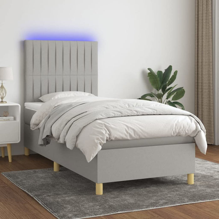Pat cu arcuri, saltea și LED, gri deschis, 90x200 cm, textil - WALTI WALTI