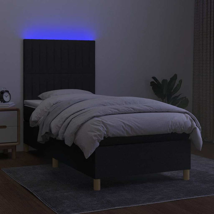 Pat cu arcuri, saltea și LED, negru, 90x200 cm, textil - WALTI WALTI