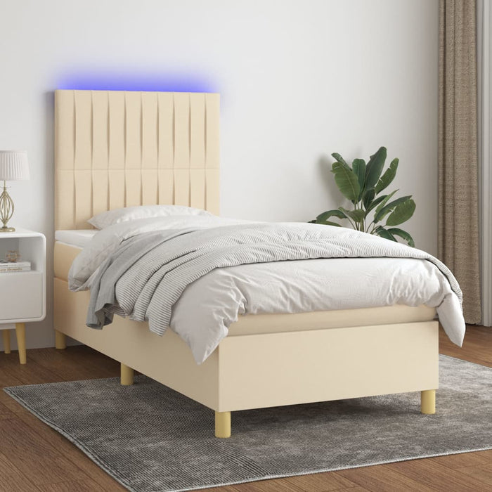 Pat cu arcuri, saltea și LED, crem, 90x200 cm, textil WALTI