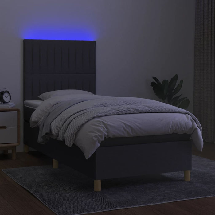 Pat cu arcuri, saltea și LED, gri închis, 100x200 cm, textil - WALTI WALTI
