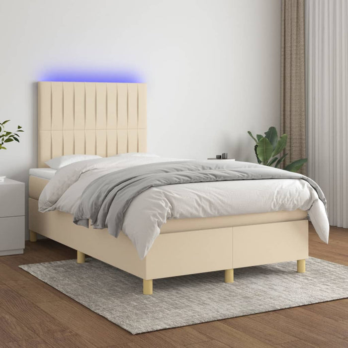 Pat cu arcuri, saltea și LED, crem, 120x200 cm, textil - WALTI WALTI