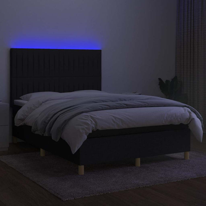 Pat cu arcuri, saltea și LED, negru, 140x190 cm, textil - WALTI WALTI