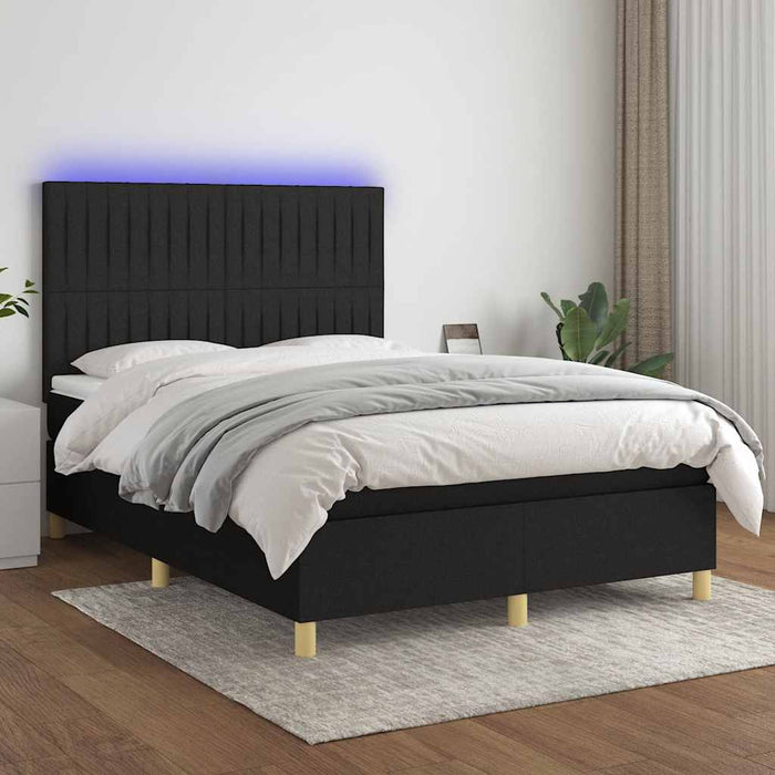 Pat cu arcuri, saltea și LED, negru, 140x190 cm, textil - WALTI WALTI