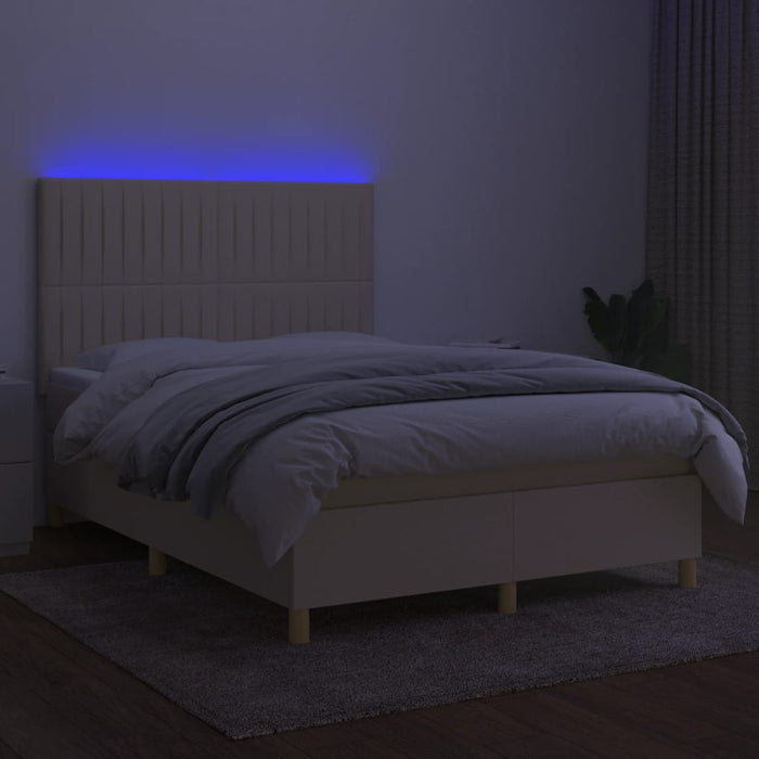 Pat cu arcuri, saltea și LED, crem, 140x190 cm, textil - WALTI WALTI