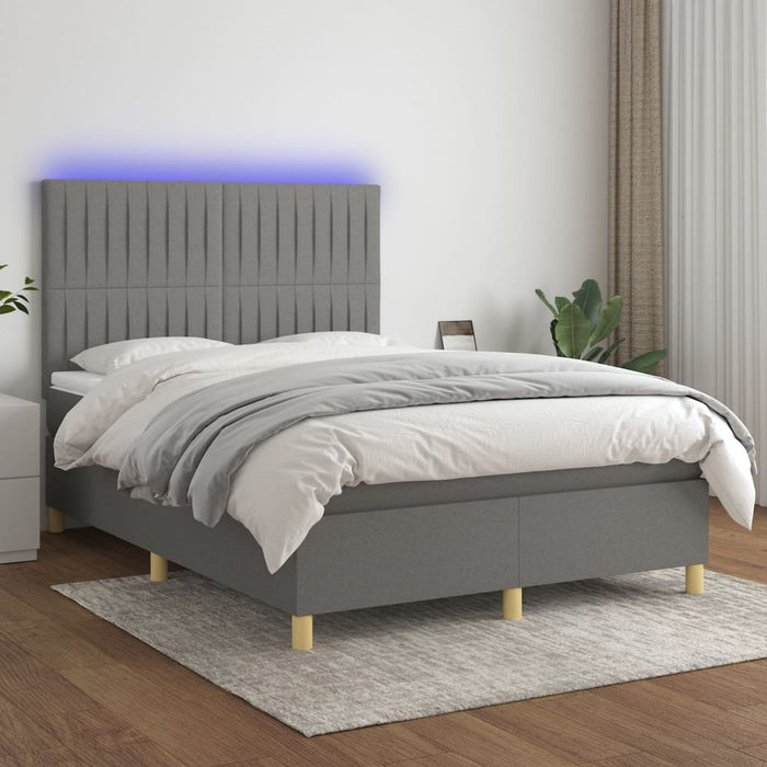 Pat cu arcuri, saltea și LED, gri închis, 140x200 cm, textil - WALTI WALTI