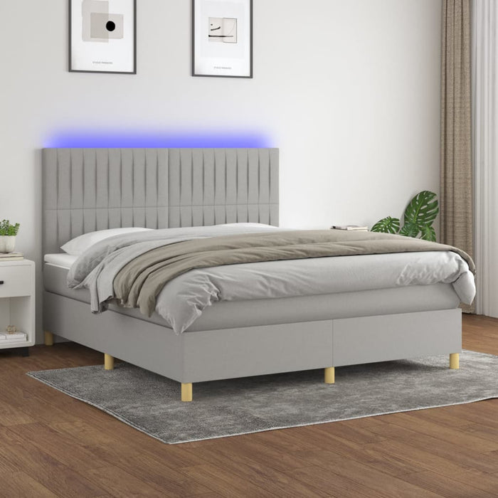 Pat cu arcuri, saltea și LED, gri deschis, 160x200 cm, textil - WALTI WALTI