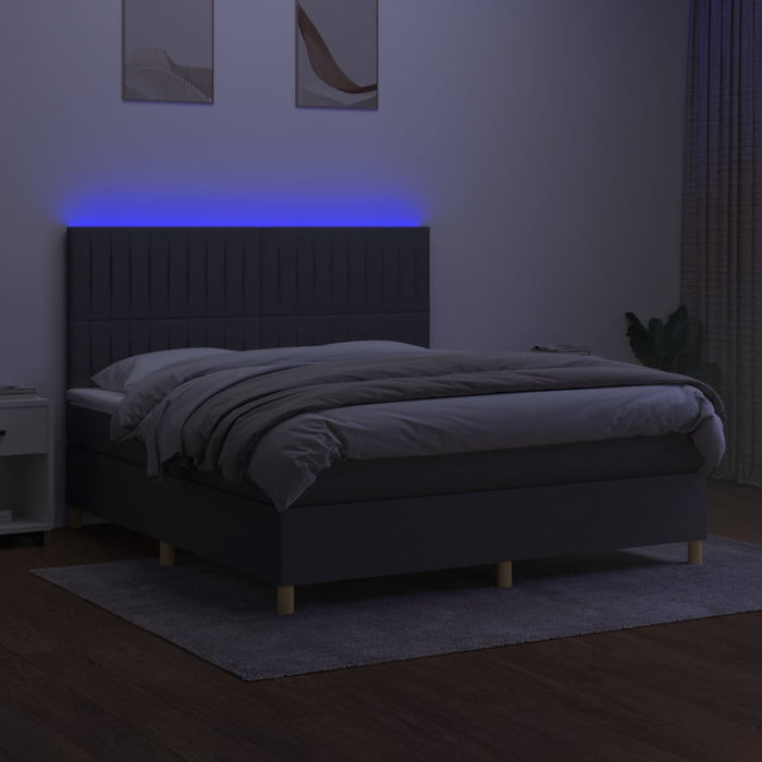 Pat cu arcuri, saltea și LED, gri închis, 160x200 cm, textil - WALTI WALTI