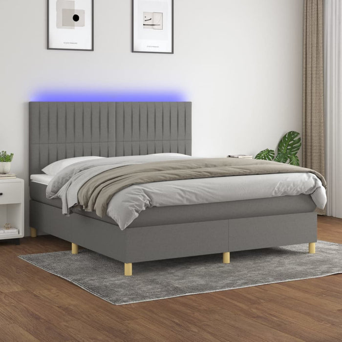 Pat cu arcuri, saltea și LED, gri închis, 160x200 cm, textil - WALTI WALTI