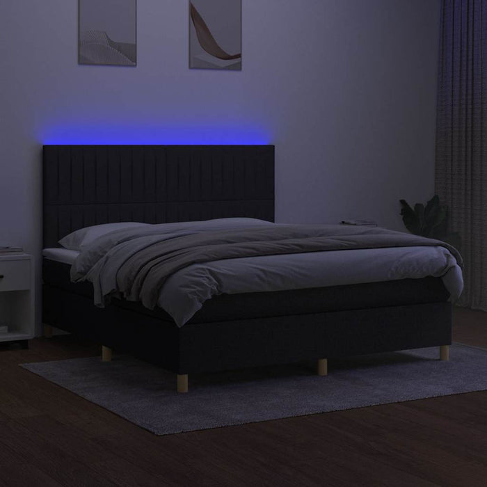 Pat cu arcuri, saltea și LED, negru, 160x200 cm, textil - WALTI WALTI
