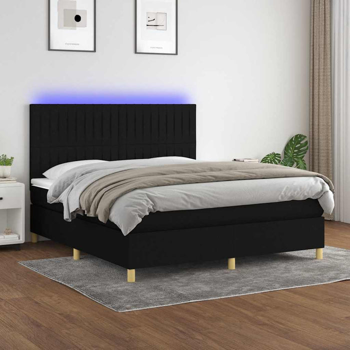 Pat cu arcuri, saltea și LED, negru, 160x200 cm, textil - WALTI WALTI