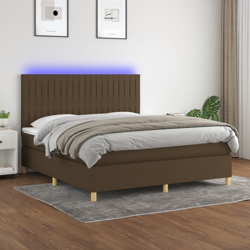 Pat cu arcuri, saltea și LED, maro închis, 160x200 cm, textil - WALTI WALTI
