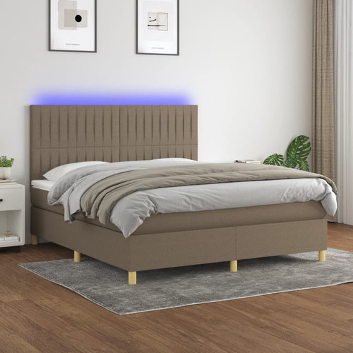 Pat cu arcuri, saltea și LED, gri taupe, 160x200 cm, textil - WALTI WALTI