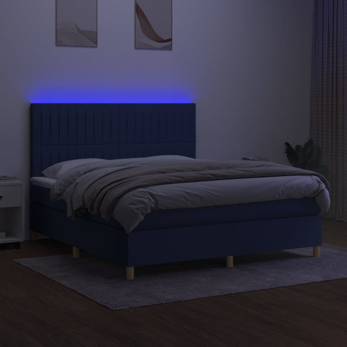 Pat cu arcuri, saltea și LED, albastru, 160x200 cm, textil - WALTI WALTI