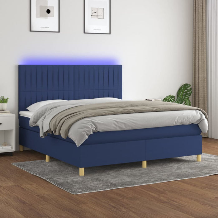 Pat cu arcuri, saltea și LED, albastru, 160x200 cm, textil - WALTI WALTI