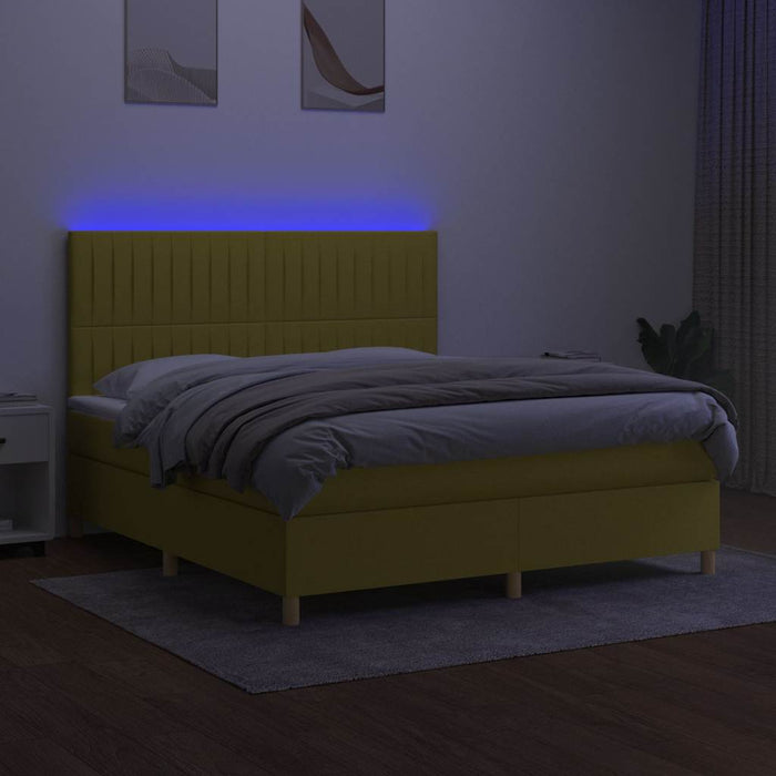 Pat cu arcuri, saltea și LED, verde, 160x200 cm, textil WALTI