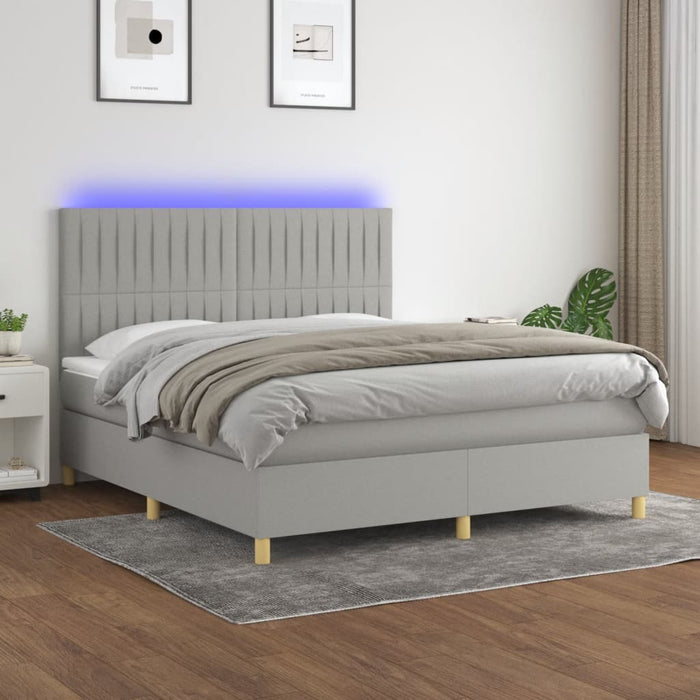Pat cu arcuri, saltea și LED, gri deschis, 180x200 cm, textil - WALTI WALTI
