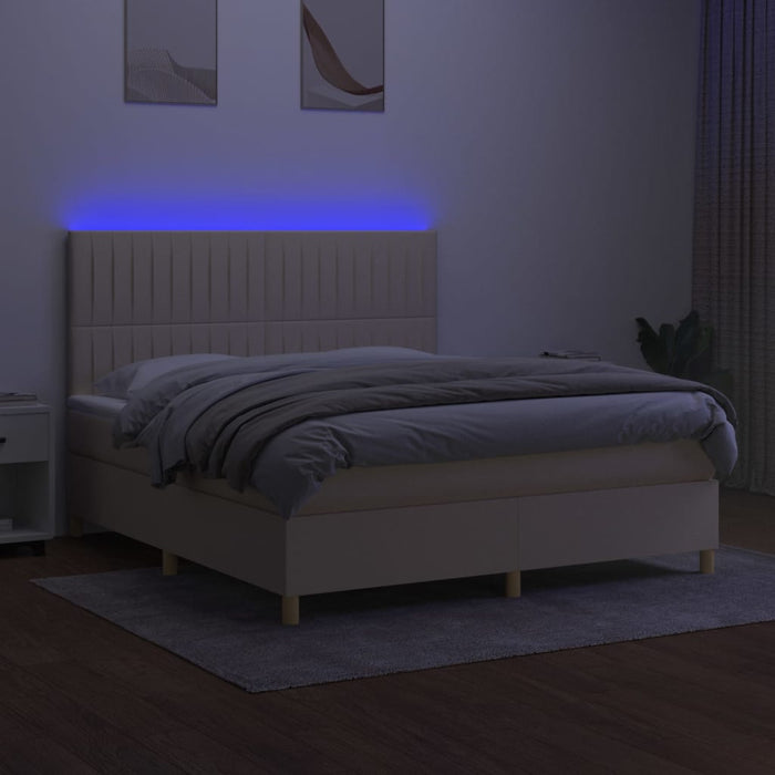 Pat cu arcuri, saltea și LED, crem, 180x200 cm, textil WALTI