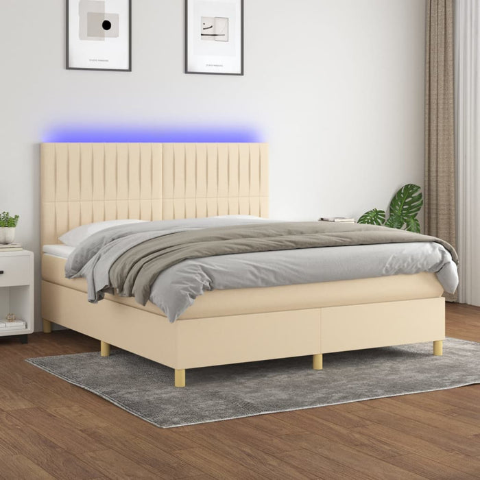 Pat cu arcuri, saltea și LED, crem, 180x200 cm, textil WALTI