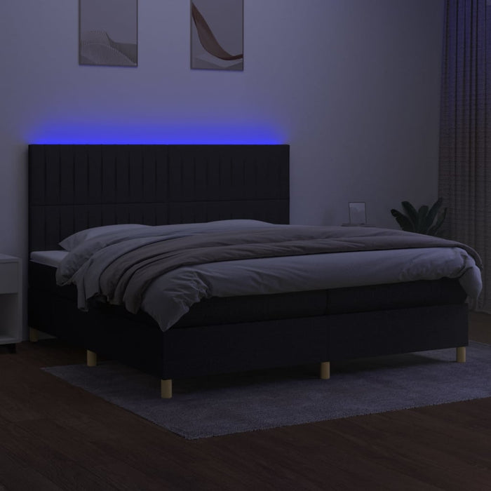 Pat cu arcuri, saltea și LED, negru, 200x200 cm, textil - WALTI WALTI