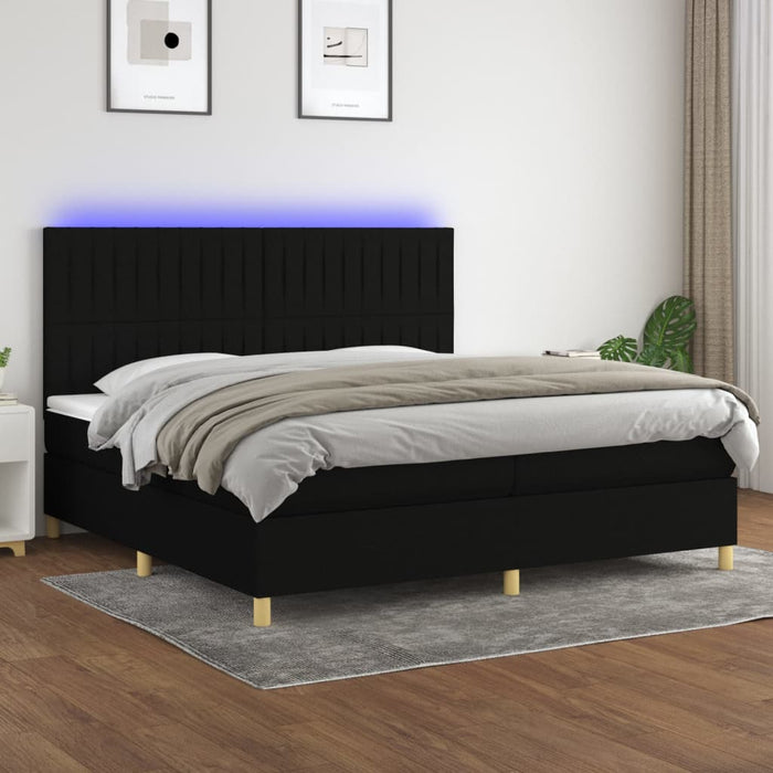 Pat cu arcuri, saltea și LED, negru, 200x200 cm, textil - WALTI WALTI