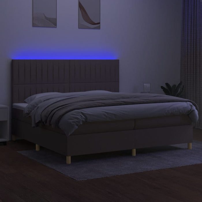Pat cu arcuri, saltea și LED, gri taupe, 200x200 cm, textil - WALTI WALTI
