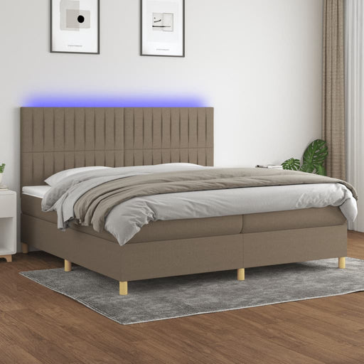 Pat cu arcuri, saltea și LED, gri taupe, 200x200 cm, textil - WALTI WALTI