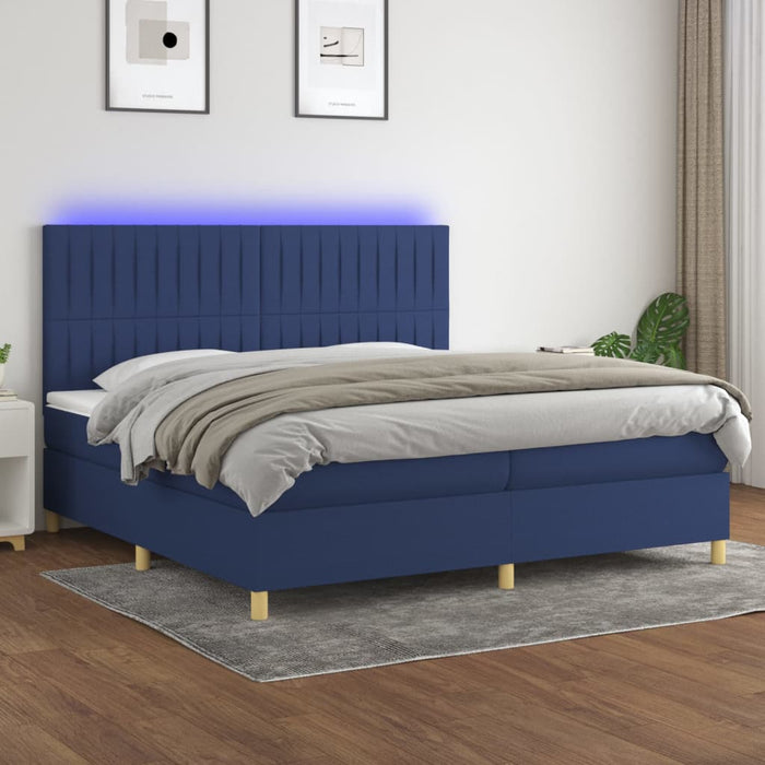 Pat cu arcuri, saltea și LED, albastru, 200x200 cm, textil - WALTI WALTI