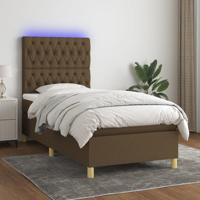 Pat cu arcuri, saltea și LED, maro închis, 80x200 cm, textil - WALTI WALTI